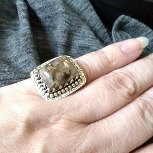 Sz 6.5 ~ Rutilated Quartz Ring! Square Cabochon! SouthWest Vibe! Wide Cigarband
